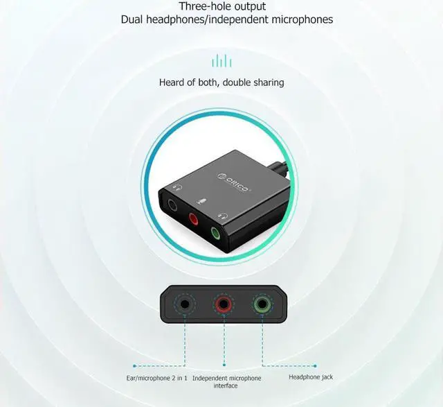 Alt view image 5 of 5 - USB 2.0 External Sound Card Microphone Earphone Two in One With 3 Port Output Volume Adjustable For Windows Mac Linux