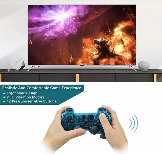 Alt view image 3 of 5 - Gamepad For PS2 2.4G  High Vibration Game Controller Joystick Joypad Black Gamepad Turbo Fire Function Gamepad