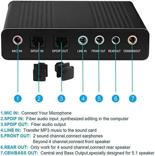 Alt view image 5 of 5 - 6 Channel External Sound Card USB 2.0 External 5.1 Surround Sound Optical S/PDIF Audio Sound Card Adapter For PC Laptop
