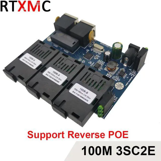 Alt view image 4 of 5 - 3SC2E Reverse POE 100M Fast Erhetnet 10/100M Ethernet Switch 3 Fiber Port SC 25KM2UTP RJ45 FiberOptical Switch PCBA with Adapter