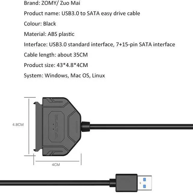 Alt view image 3 of 5 - 3.0 to Sata 3.5 2.5 Hard Drive Adapter Cable for Samsung Seagate WD HDD SSD new