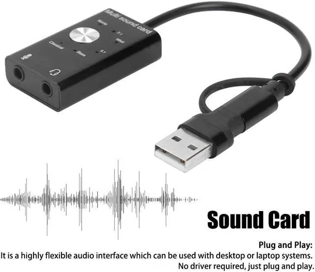 Alt view image 2 of 5 - USB2.0 Type C Plug And Play Antimagnetic Virtual 7.1 Portabe Sound Card Audio Adapter For Laptop PC Computer 3D Stereo