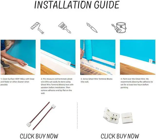 Alt view image 4 of 5 - 23 AWG Flat Cable add 2 Terminal Blocks 2 Conductor 10M Pure Copper with Adhesive Backing Power Extension Cord