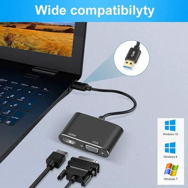 Alt view image 5 of 5 - 2020 Best USB  to  VGA Converter 1080P USB 3.0  VGA Adapter Dual Display Support  VGA Sync Output for Windows7/8/10