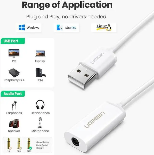 Alt view image 3 of 5 - Sound Card External 3.5mm USB Adapter USB to Headphone Speaker Audio Interface for Computer PS4 USB Sound Card