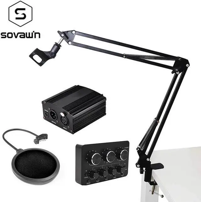 Main image of 800 Condensador Microphone 800 Stand Desk Holder Pop Filter Tripod Sound Card for Computer Studio Karaoke Mikrafon Guitar