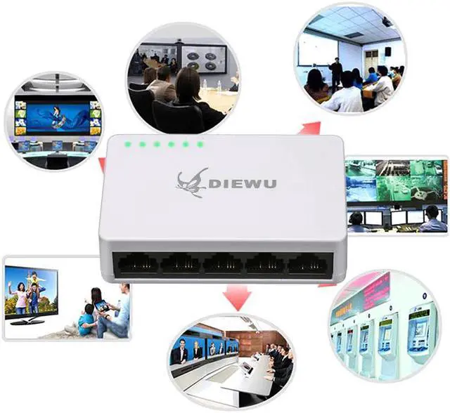 Main image of 5 Port Ethernet Switch LAN Networks Hub Self-adaptive 10/100 Mbps Splitter QJY99