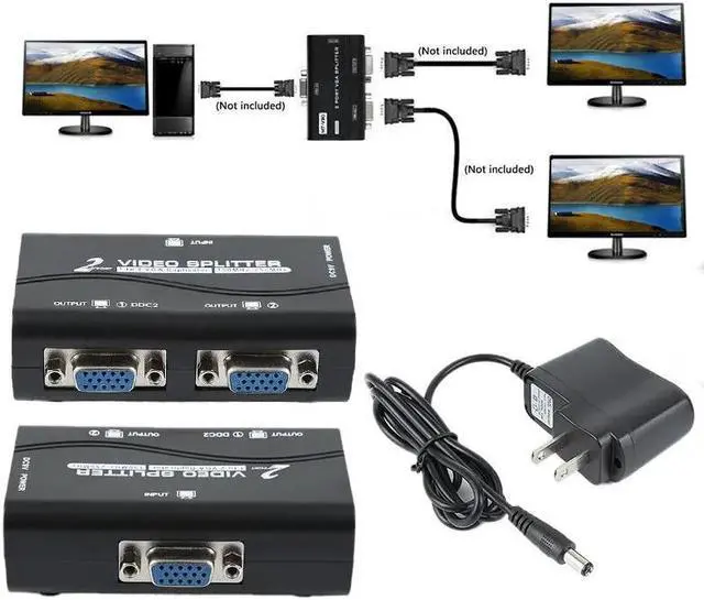 Alt view image 2 of 5 - 1 Pc to 2 Monitor 2 Port VGA Video video Screen Splitter Box Adapter With Power Cable US Plug