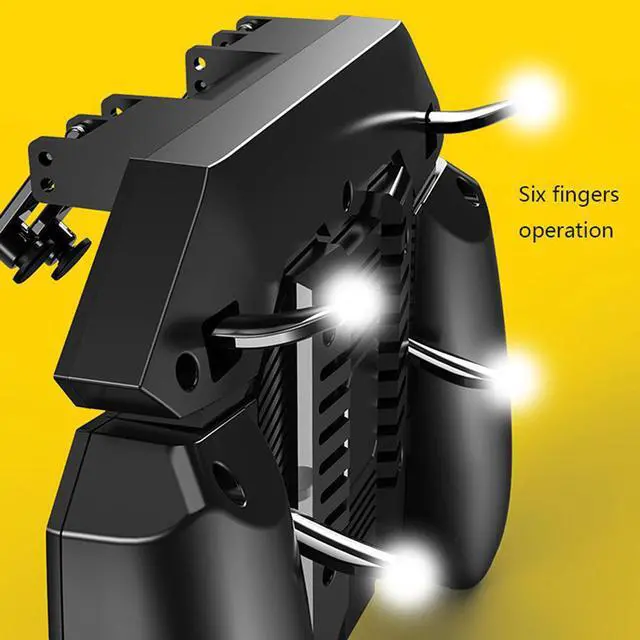 Alt view image 3 of 5 - 6 Fingers Controller Gamepad Game Physical Compression Quick Shooting Joystick with Dual Fans for PUBG iOS Android