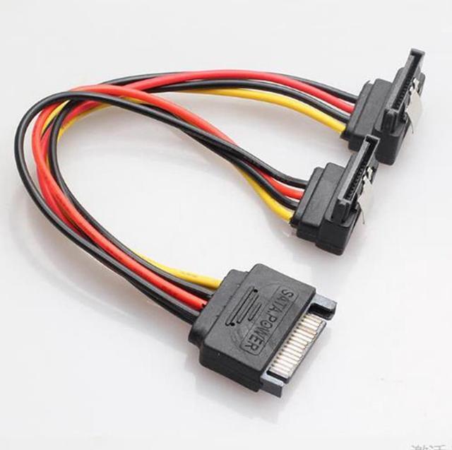 Alt view image 4 of 5 - SATA right angle 1 to 2 way 15Pin SATA power extension  male to dual female SATA SSD power port multiplier 20cm best price