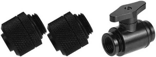 Main image of 2Pcs Water Cooling Fittings G1/4 External Thread Pagoda Black & 1x G1/4 Vent Valve Aluminum Handle Double Inner Teeth Water Ball