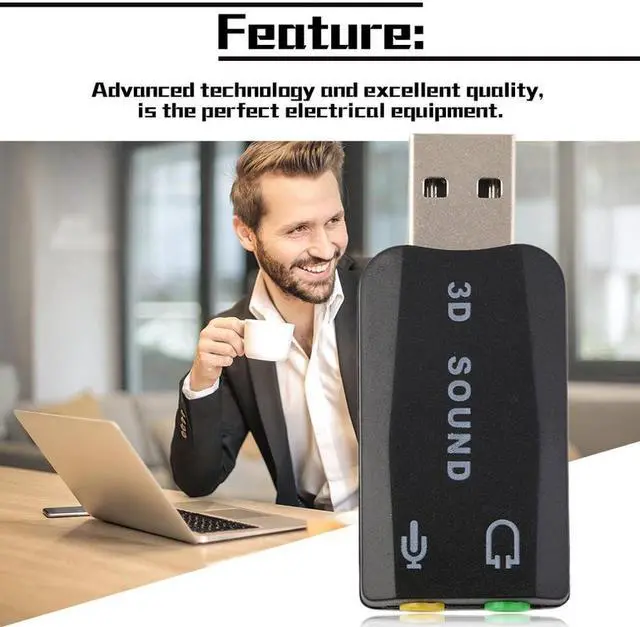 Alt view image 2 of 5 - Stock! USB 2.0 to 3D for Mic Speaker Audio Headset Sound Card Adapter 5.1 Channels for PC Laptop Black Durable Lightweight