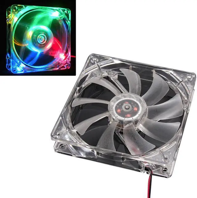 Main image of 120 x 120 x 25mm 4pin Colorful LED Computer Case Fan Quad 4-LED Light Neon Clear 120mm PC Computer Case Cooling Fan Mod