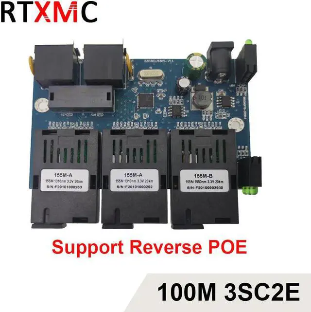 Main image of 3SC2E Reverse POE 100M Fast Erhetnet 10/100M Ethernet Switch 3 Fiber Port SC 25KM2UTP RJ45 FiberOptical Switch PCBA with Adapter