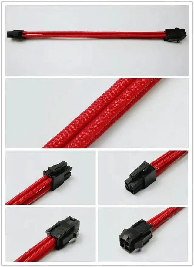 Alt view image 3 of 5 - ATX EPS CPU 4PIN Female to Male 18AWG PSU Extension Power Cord/Cable with Red/Light Blue/Blue/White/Black/Green Sleeving