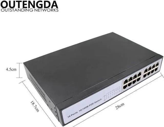 Alt view image 5 of 5 - 16 RJ45 10/100M 16 Port POE Switch Unmanaged Rack Mount Power over Ethernet Switch Built-in Power 150W CCTV Network Switch