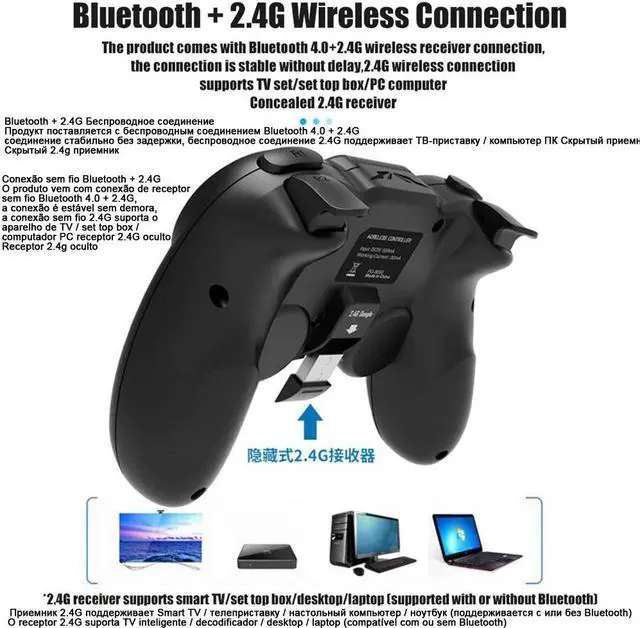 Alt view image 2 of 5 - 9090 Wireless Gamepad PC Bluetooth Game Pubg Controller Game Telescopic Joystick for ios / Android Smartphone Windows PC