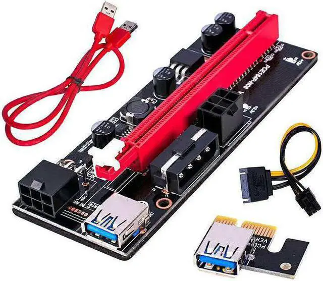Main image of PCI Express PCIE PCI-E Riser Card 009s Molex 6Pin to SATA 1X 16X USB3.0 Extender Adapter LED Mining