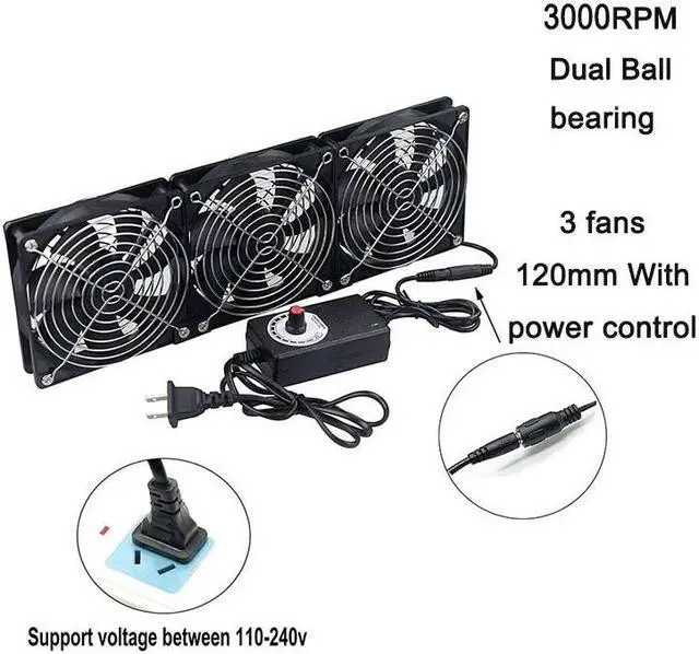 Alt view image 3 of 5 - 120mm 3000RPM Fan cooling With controller 12cm 12V 220V Btc Machine Chassis Workstation Cabinet Radiator Server fan