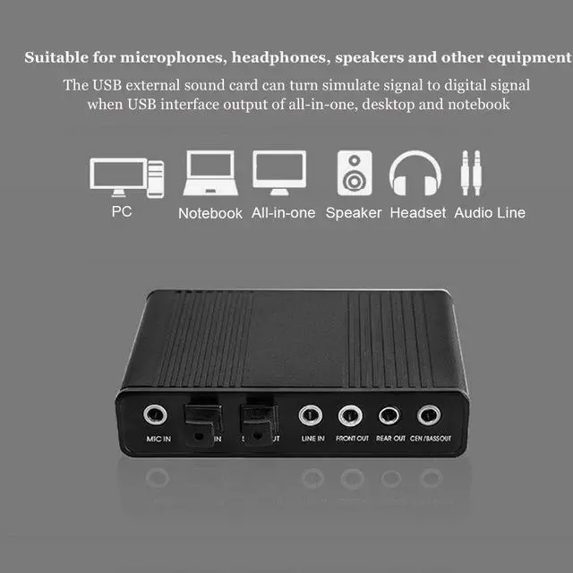 Alt view image 4 of 5 - 2.0 Sound Card 5.1 Ch optical Controller Audio Sound Card Adapter External Sound Card for Microphone PC Computer Laptop