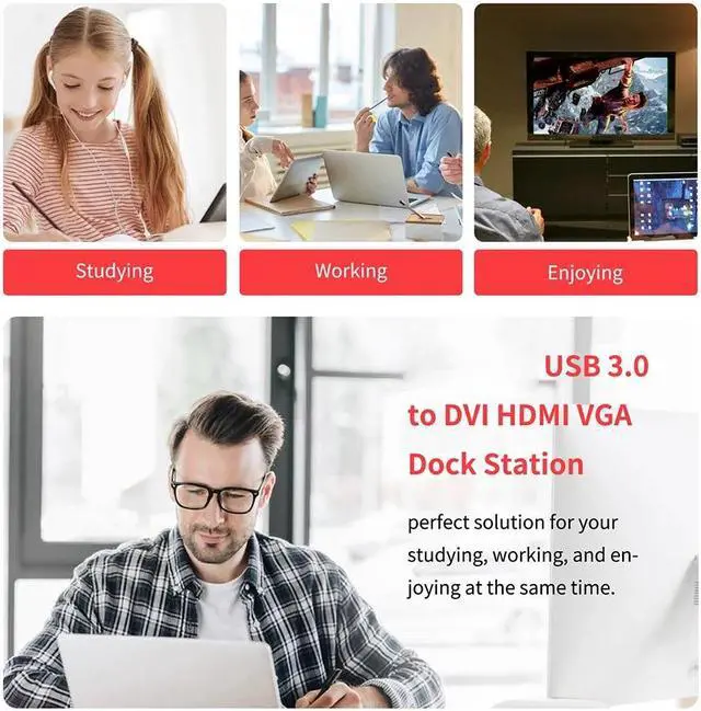 Alt view image 4 of 5 - 1080P USB 3.0 to HDMI converter USB 3.0 to HDMI DVI VGA graphics video adapter for windows 10/8/macbook air pro