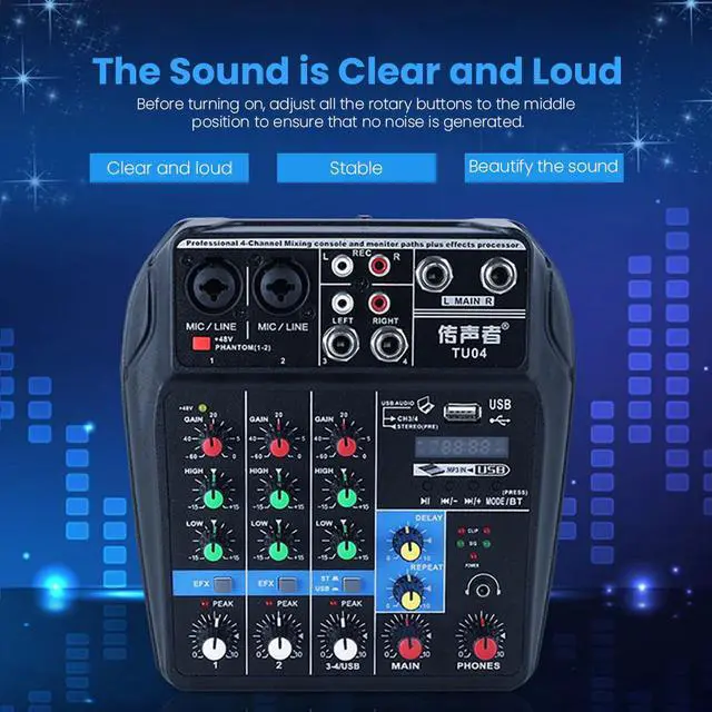 Main image of 4 Channels Audio Mixer DJ Sound Mixing Console External Sound Card for Computer Audio Interface 48V Phantom Power