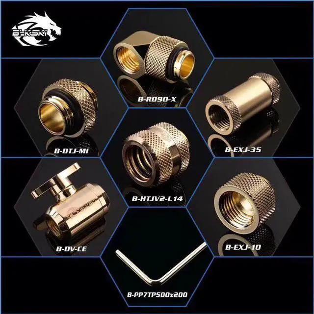 Alt view image 3 of 5 - Water Cooling Fitting Rigid Tubing Fitting Compression Kit Valve+Angled 90+Extenders+Metal Hard Pipe 7 IN 1