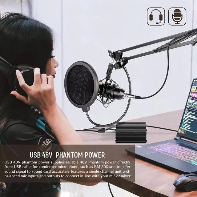 Alt view image 2 of 5 - 48V Phantom Power for bm 800 Condenser Microphone bm800 Karaoke Studio Microphone Xlr Cable bm-800 Phantom Power Sound Card