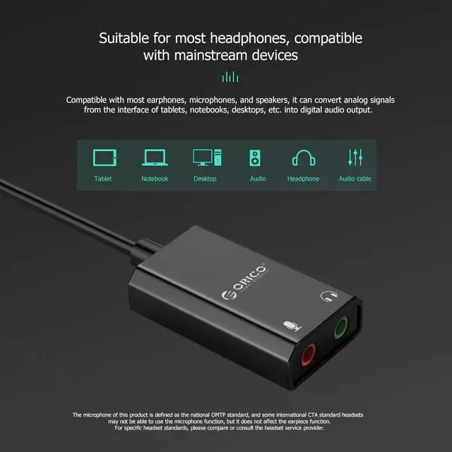 Alt view image 3 of 5 - Portable USB External Sound Card USB to 3.5mm Headset Mic Earphone 2 in 1 Microphone Earphone Adapter for PC  Drive