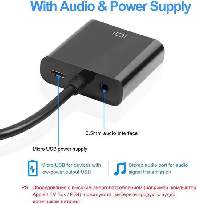 Alt view image 3 of 5 - HDMI to VGA Adapter Male To Famale Converter for PS4 1080P HDMI-VGA Adapter With Video Audio Cable Jack HDMI VGA For PC TV Box