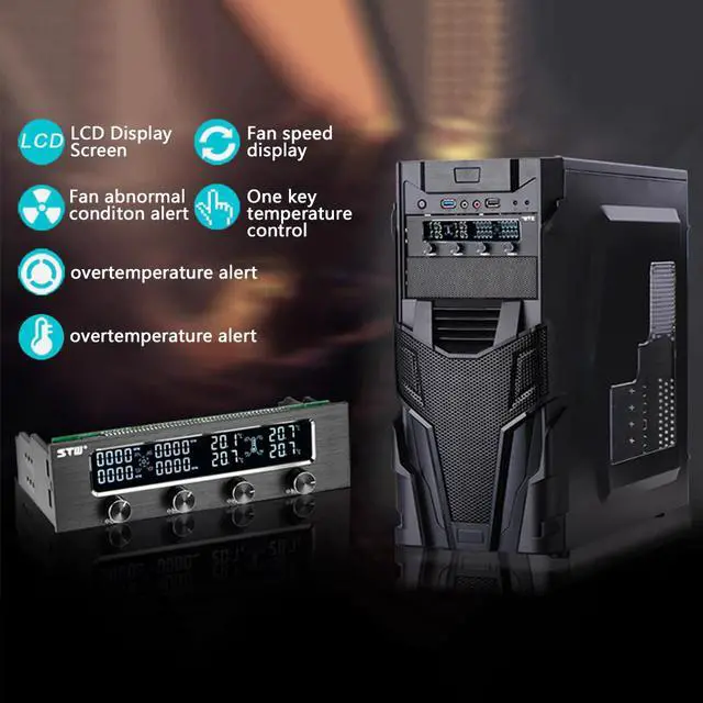 Alt view image 5 of 5 - Sunshine-tipway  Multi-Function PC CPU 4 Channel Fan Controller Speed Control Adjuster LCD Cooling Front Panel