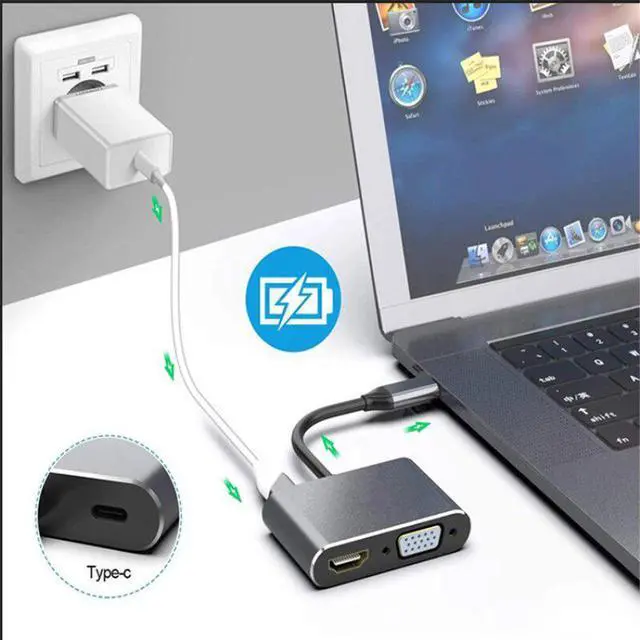 Main image of 4 In 1 USB C Type C To 4K Adapter VGA USB3.0 Audio Video Converter PD 87W Fast Charger Projector TV For Macbook Pro IPad