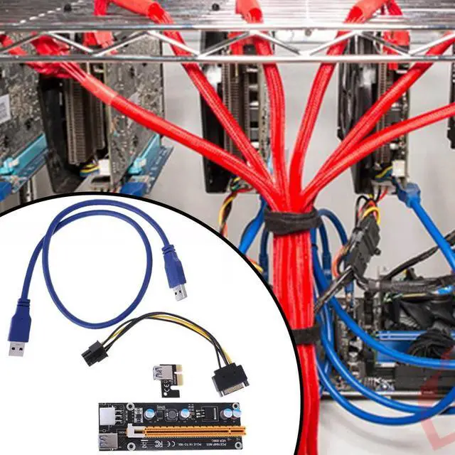 Alt view image 2 of 5 - Quality 60cm USB3.0 PCI-E Express1x Extender PCIe Riser Card Adapter SATA 15 Pin-6Pin Power Cable for Bitcoin Mining Machine