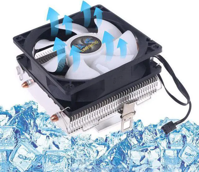 Alt view image 4 of 5 - CPU Cooler LGA/2011/115X/775 3 Pin PC Cooling Radiator 2 Copper Tubes 5 Colors LED Cooling Fan