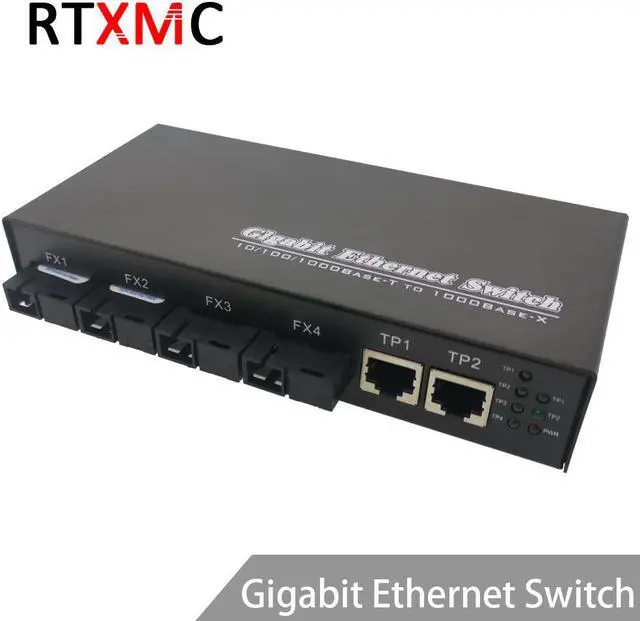 Alt view image 2 of 5 - 4G2E 1000M Gigabit Ethernet switch Fiber Optical Media Converter Single Mode 4*1.25G Fiber SC 2RJ45  4SC port  2UTP single fiber