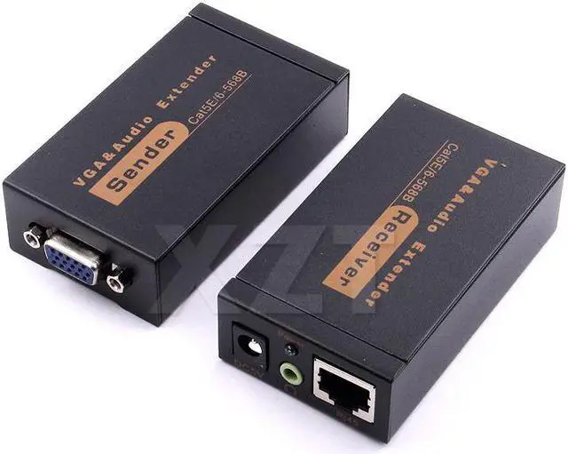 Alt view image 2 of 4 - 2019 Newest Arrival 100M 328ft VGA Video Audio Extender Over Single RJ45 CAT5e/6 1080P Extension adpater Lightning protection