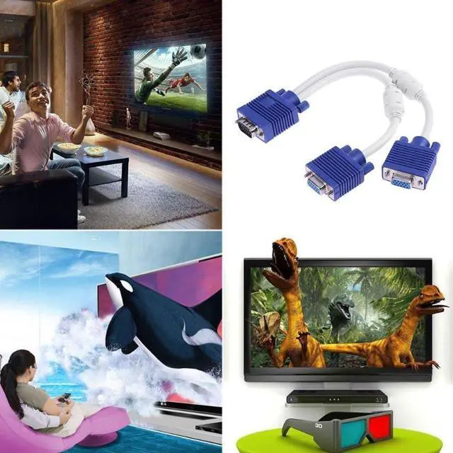 Alt view image 3 of 5 - Plated 1080P VGA Male to Female Cable Adapter Double Magnetic Rings VGA Female Monitor Y Splitter Cable Converter