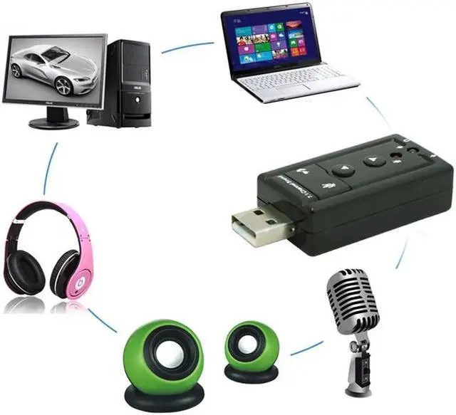 Alt view image 2 of 5 - USB Sound Card 7.1 For Computer Headset Microphone Laptop Speaker Mic