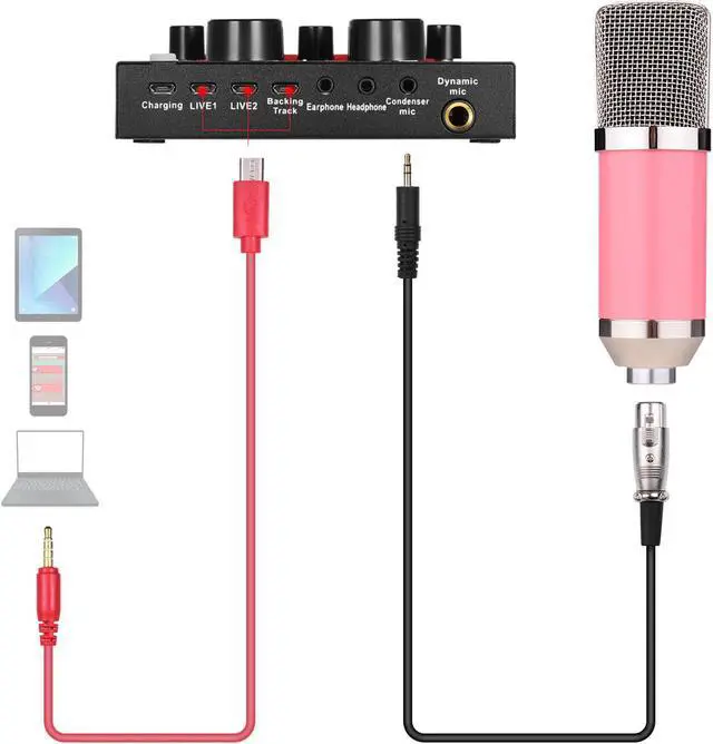 Alt view image 5 of 5 - Studio Condenser Microphone Kit with External Sound Card Mic Windscreen Shock Mount Arm Stand Mounting Clamp