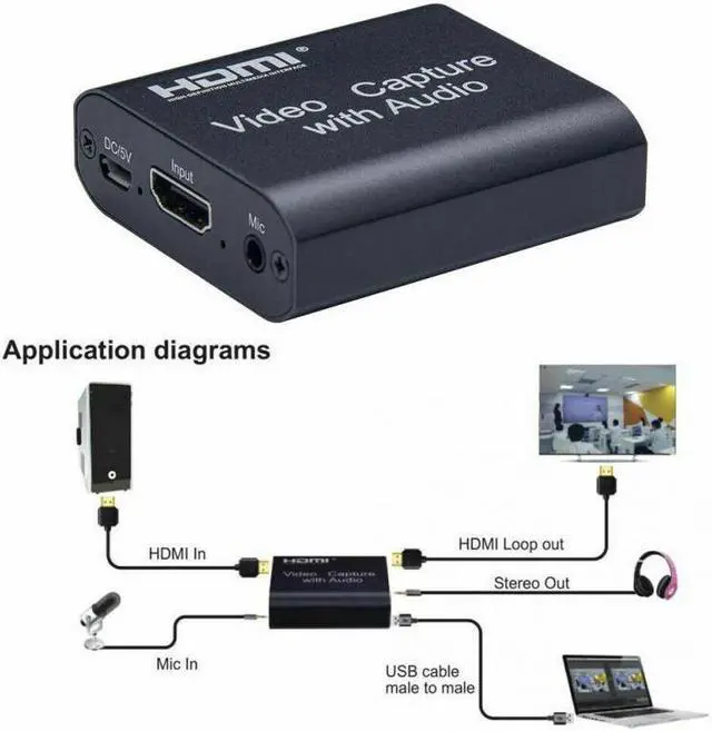 Alt view image 5 of 5 - 4K  Video  Card W/ 3.5mm Audio Output Mic Input Game Recording Box Support USB2.0 USB 3.0 PC Live Streaming Broadcast