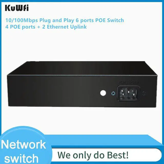 Alt view image 4 of 5 - 6 port /4 Port PoE Switch, 2 Port Uplink Power Over Ethernet 802.3af/at 78W, Unmanaged Metal Smart Network Switch