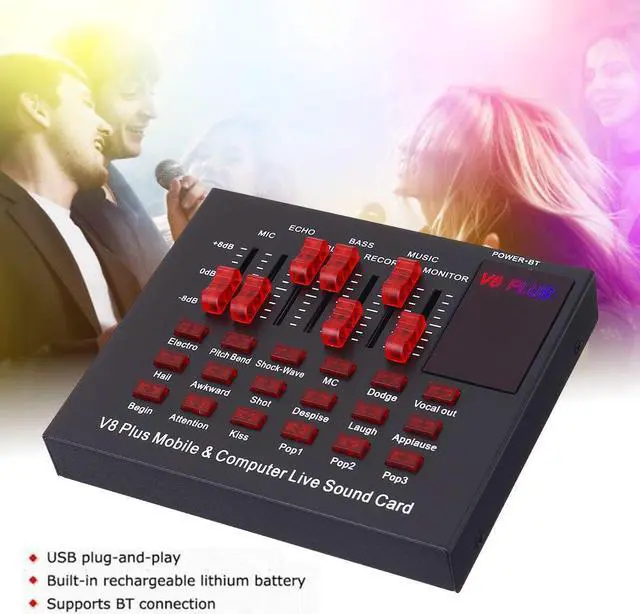 Main image of PLUS Bluetooth Sound Card Audio USB Headset Microphone Webcast Live Sound Card Interface External 18 Sounds Card for Singing