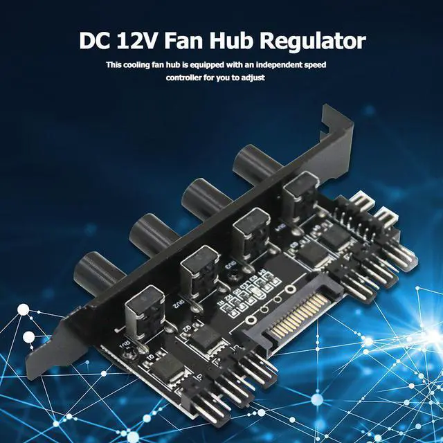 Alt view image 3 of 5 - 12V Computer Case Fan Hub Regulator 8 Way 4 Knob SATA/3Pin Speed Controller Fan Control cooling fan hub