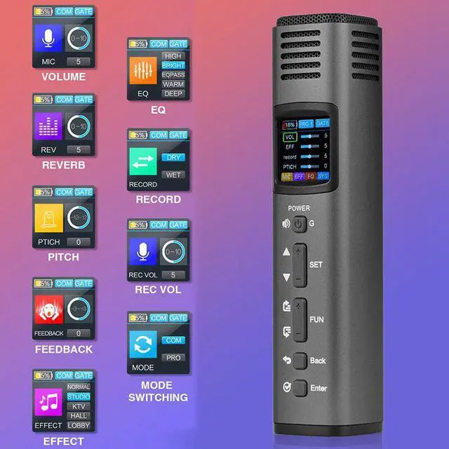 Alt view image 3 of 5 - Multi-Functional DSP ligent Microphone Mobile Phone Microphone with USB Sound Card LCD Sn