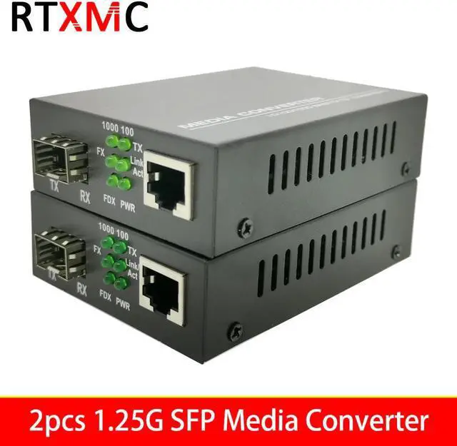 Main image of 2pcs 1.25G SFP Fiber Port Media Converter to RJ45 Gigabit Media Converter 10/100/1000M Ethernet Transceiver fiber optical switch