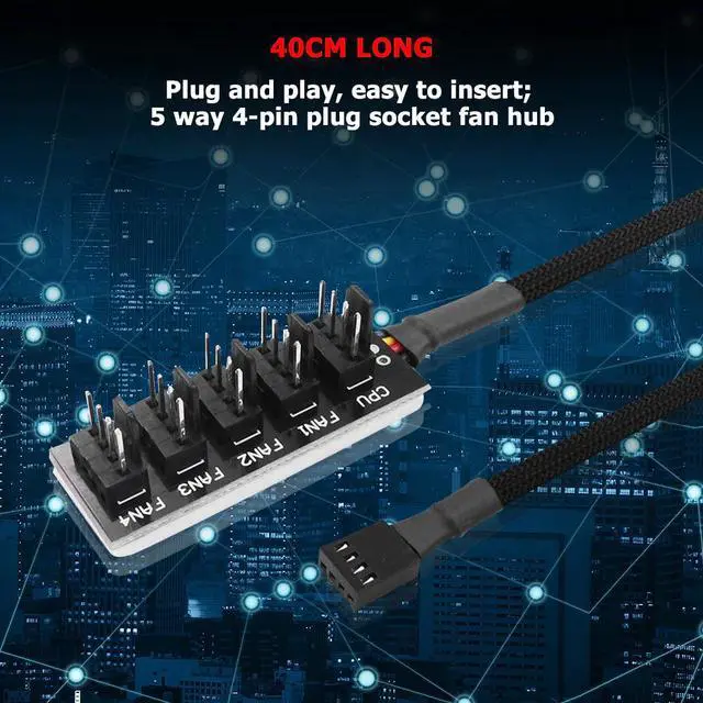 Alt view image 5 of 5 - 40cm 1 to 5 4-Pin PWM Fan CPU HUB Splitter Computer PC Case Cooler Power Adapter Host Case PC Cooler Cooling Fan Power Cable