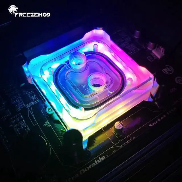 Main image of computer PC CPU water cooler block AMD AM2 AM3 AM4 2019 3pin 5V light copper base plate water cooling. AMD-PK5E