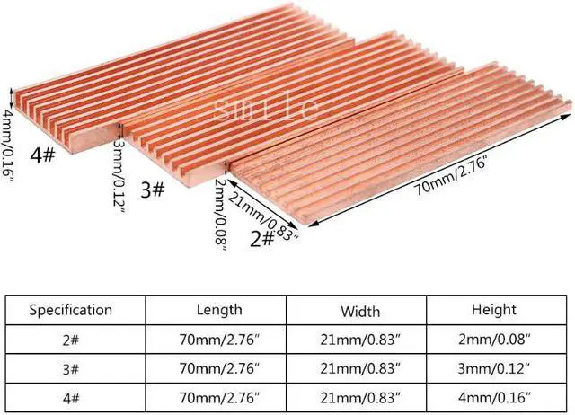 Alt view image 5 of 5 - Copper Heatsink Cooler Thermal Conductive Adhesive for M.2 2280 PCI-E NVME SSD 2/3/4mm