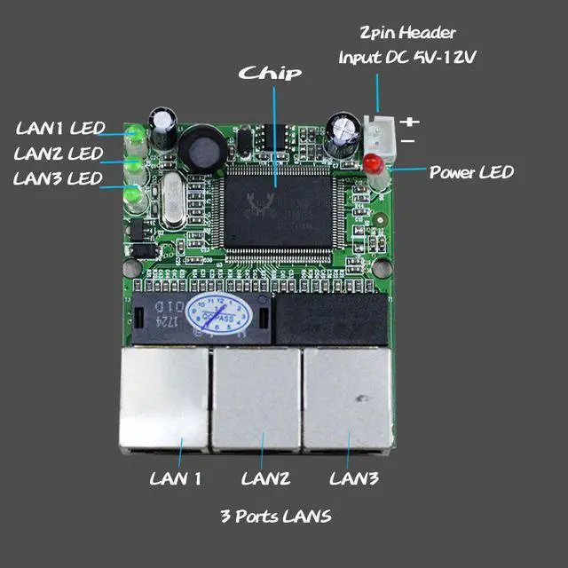 Alt view image 3 of 5 - Realtek RTL8306E chipset 90/180 Degree RJ45 3 port Mini Ethernet Switch Board factory accept OEM ODM network switches pcb