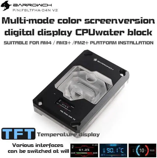Alt view image 2 of 5 - ch FBLTFHA-04N-V2, For RyzenAMD/AM4/AM3 CPU Water Blocks, Digital Display Temperature Microwaterway Block With Controller